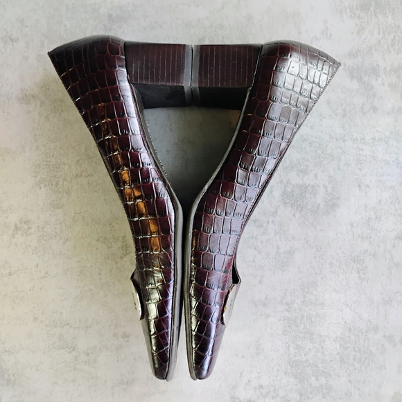 Etienne Aigner Maye Croc Embossed Leather Pumps Womens 7.5W Square Toe Office - Picture 8 of 13